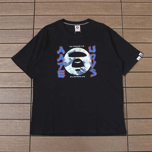 AAPE Other - AAPE Monkey Head Wave Print Logo T-Shirt - Black Short Sleeve